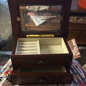 Wooden Jewelry Box w Glass Display Window